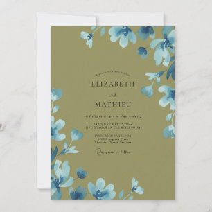 Oliven-Azura-Wildblumen-Hochzeit Einladung