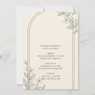 Oliven-Botanik-Hochzeitswochenende-Itinerary-Karte Einladung