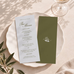 Oliven-Botanik-Monogramm-Hochzeitsmenükarte lang Einladung