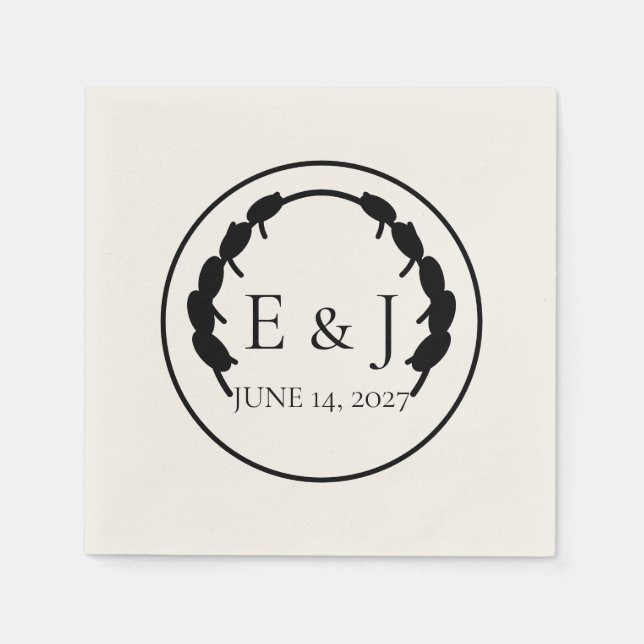 Oliven-Botanik-Monogramm-Hochzeitsservietten Serviette (Vorderseite)
