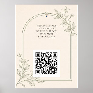 Oliven-Botanische Hochzeitswebsite QR-Code-Schilde Poster