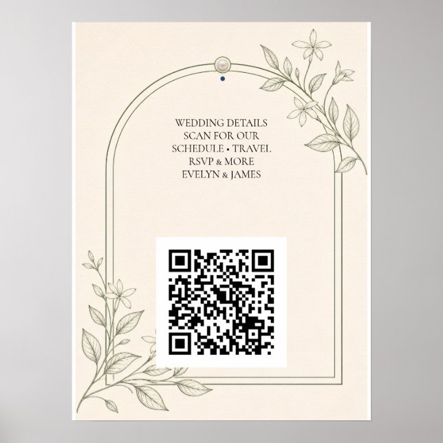 Oliven-Botanische Hochzeitswebsite QR-Code-Schilde Poster (Vorne)