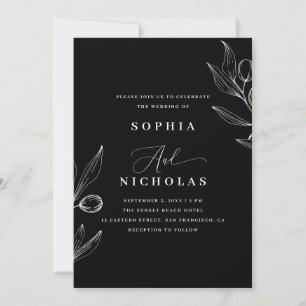 Oliven botanische schwarze Hochzeit - Foto & QR-Co Einladung