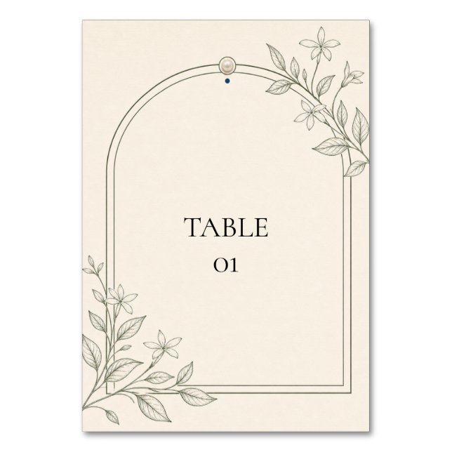 Oliven Botanischer Bogen Hochzeit Tischnummer Kart (Vorderseite)