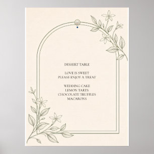 Oliven-Botanisches Hochzeits-Dessert-Tisch-Schild Poster
