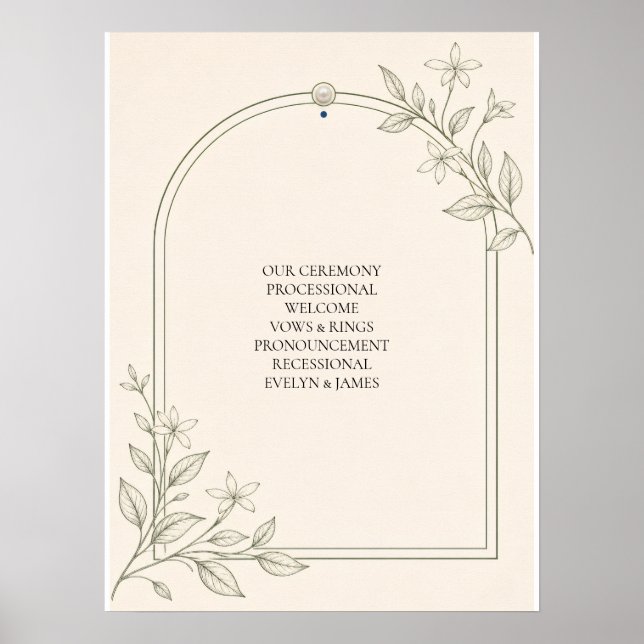 Oliven-Botanisches Hochzeitszeremonie-Programm-Sch Poster (Vorne)