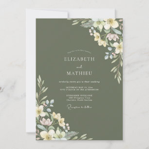 Oliven-Creme-Blatt-Hochzeit Einladung