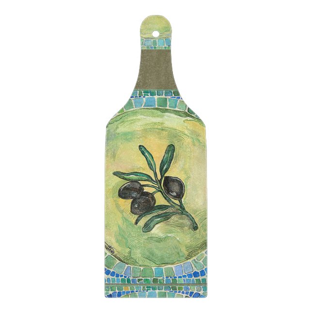 "Oliven-" - dekoratives hackendes Brett-Glaspaddel Schneidebrett (Vorderseite)