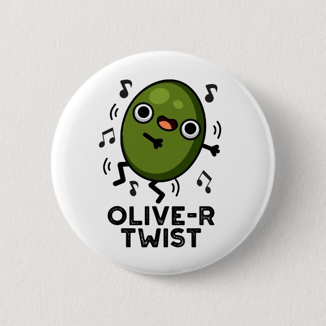 Oliven-Drehung Funny Obstblütenpuin Button (Vorderseite)