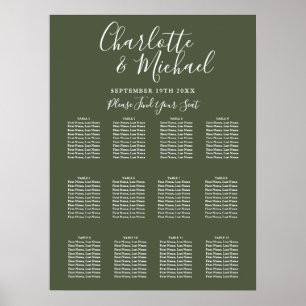 Oliven-Elegante-Hochzeits-Sitzplan Poster