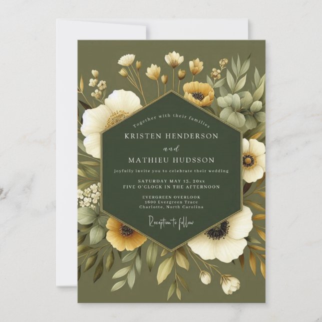 Oliven-Erden-Ton Botanische Hochzeit Einladung (Vorderseite)