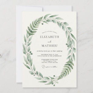 Oliven-Farn-Hochzeit mit Blättern Einladung