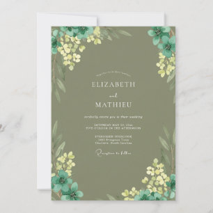 Oliven-Gelb-Blüten-Hochzeit Einladung