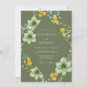 Oliven-Gelb-Lilien-Hochzeit Einladung