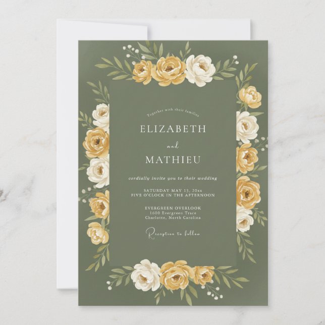 Oliven-Gold-Kranz-Hochzeit Einladung (Vorderseite)