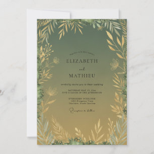 Oliven-Gold-Laub-Eukalyptus-Hochzeit Einladung
