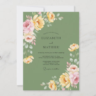 Oliven-Gold-Ranunculus-Eukalyptus-Hochzeit Einladung