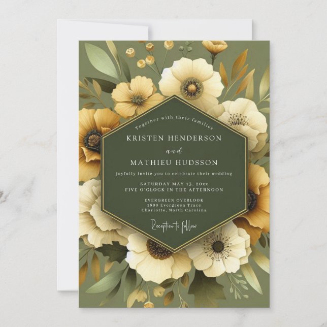 Oliven-Goldene-Hochzeit auf der Wiese Einladung (Vorderseite)