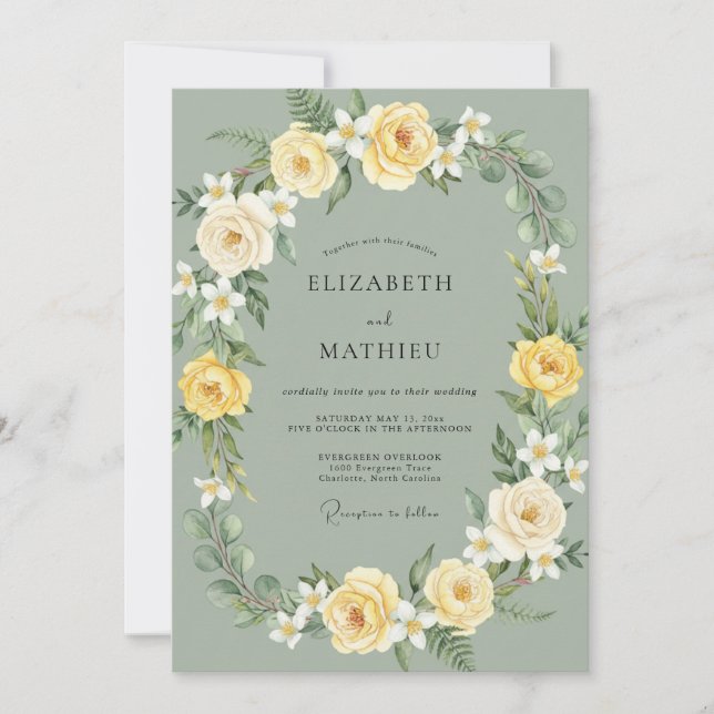 Oliven-Grau-Rosen-Hochzeit Einladung (Vorderseite)