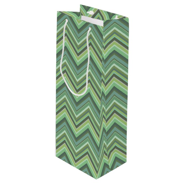 Oliven Green Zigzag Geschenktüte Für Weinflaschen (Vorderseite Schrägansicht)