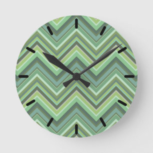 Oliven Green Zigzag Runde Wanduhr
