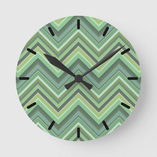 Oliven Green Zigzag Runde Wanduhr (Vorderseite)