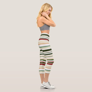 Oliven, grün und rot Streifen Capri Leggings