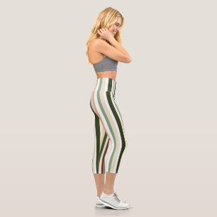 Oliven, grün und rot Streifen Capri Leggings