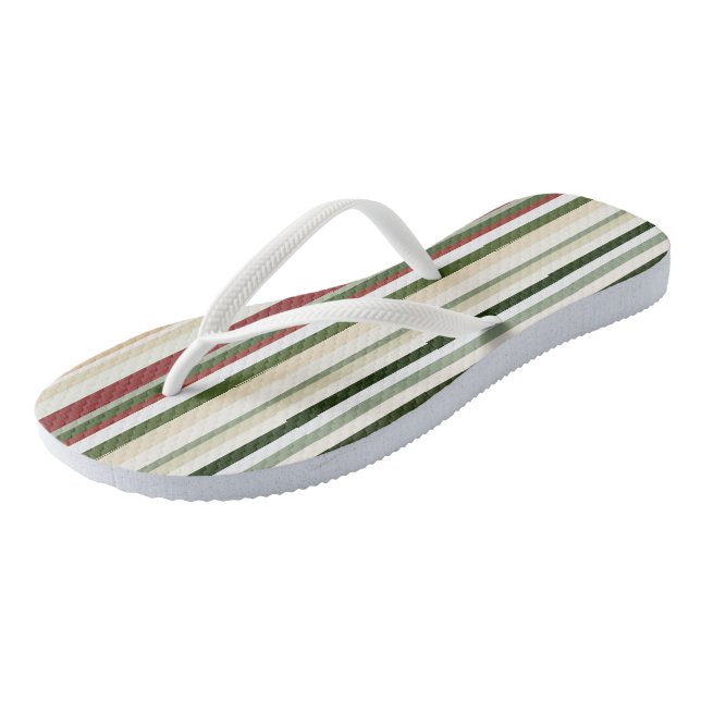 Oliven, grün und rot Streifen Flip Flops (Schrägansicht)