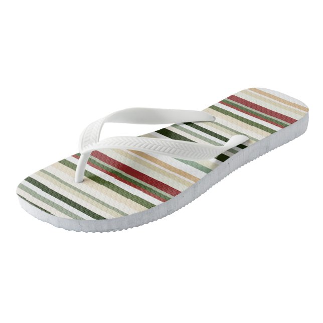 Oliven, grün und rot Streifen Flip Flops (Schrägansicht)