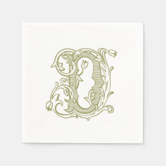 Oliven-grüne "D" Monogramm Cocktailservietten Serviette