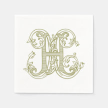 Oliven-grüne "H"-Monogramm-Cocktailservietten