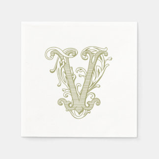 Oliven-grüne Monogramm-Cocktailservietten mit "V" Serviette