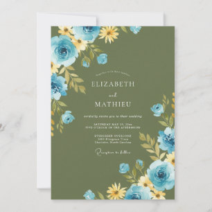 Oliven Kornblumen Blüten Hochzeit Einladung