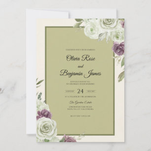 Oliven-Lila-Rosen-Hochzeit Einladung