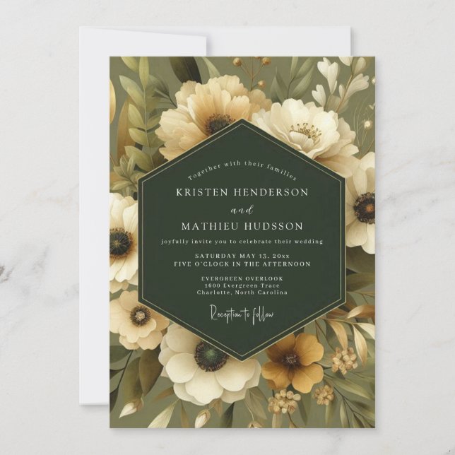 Oliven Moody Anemone Hochzeit Einladung (Vorderseite)