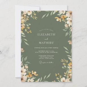 Oliven-Ocker-Botanische Hochzeit Einladung