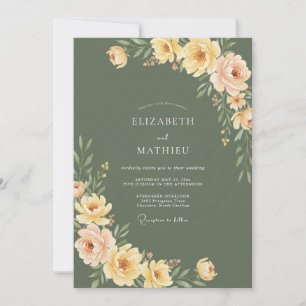 Oliven-Pfirsich-Botanische Rustikale Hochzeit Einladung