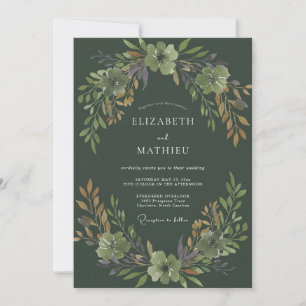 Oliven-Pflaume-Laub-Sage-Hochzeit Einladung