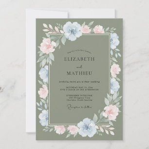 Oliven romantische Floral-Hochzeit Einladung