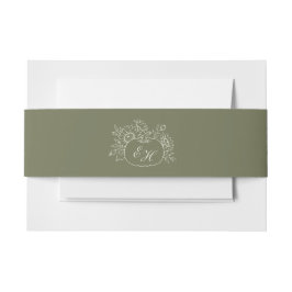 Oliven-Salbei-Monogramm-Hochzeits-Bauchband Einladungsbanderole
