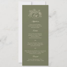 Oliven-Salbei-Monogramm-Hochzeitsmenükarte Einladung