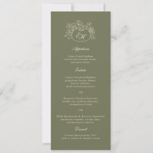 Oliven-Salbei-Monogramm-Hochzeitsmenükarte Einladung