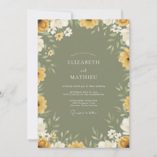 Oliven-Senf-Wildblumen-Hochzeit Einladung
