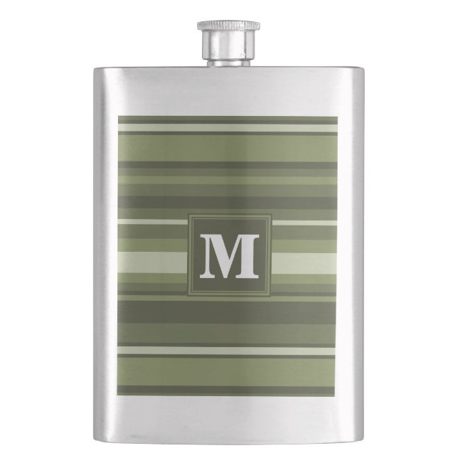 Oliven-Streifen in Monogramm Flachmann (Vorderseite)