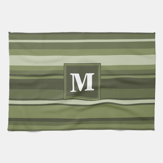 Oliven-Streifen in Monogramm Geschirrtuch (Horizontal)