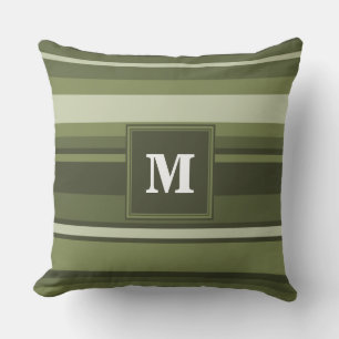 Oliven-Streifen in Monogramm Kissen