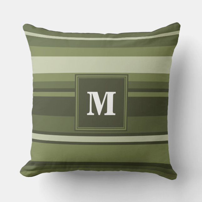 Oliven-Streifen in Monogramm Kissen (Vorderseite)