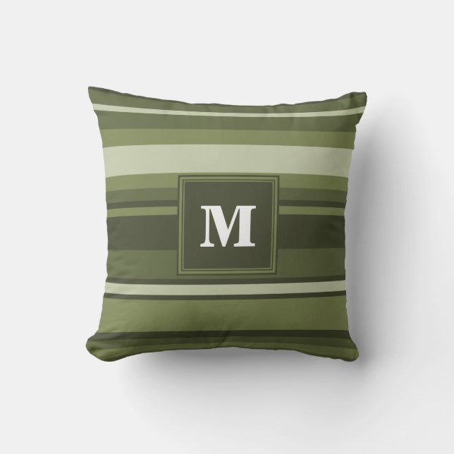 Oliven-Streifen in Monogramm Kissen (Vorderseite)