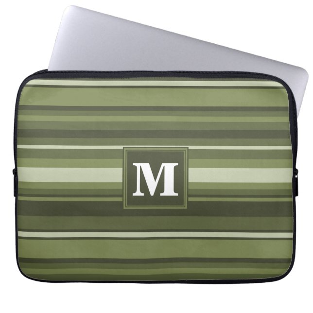 Oliven-Streifen in Monogramm Laptopschutzhülle (Vorderseite)
